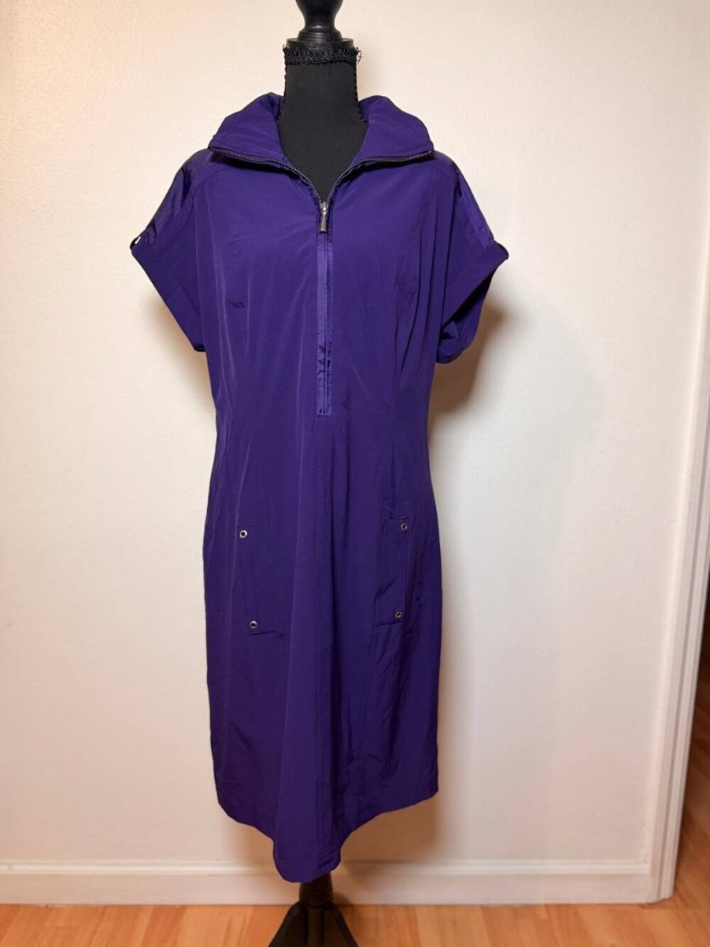 Chico's Zenergy Purple Hooded Zip Dress Athleisure Travel Sporty Size 2 L